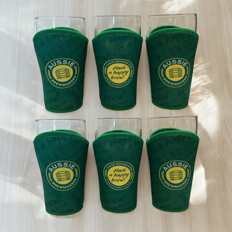 Stubby Nucleated Beer Glass and Waved Cooler - VALUE PACK OF 6