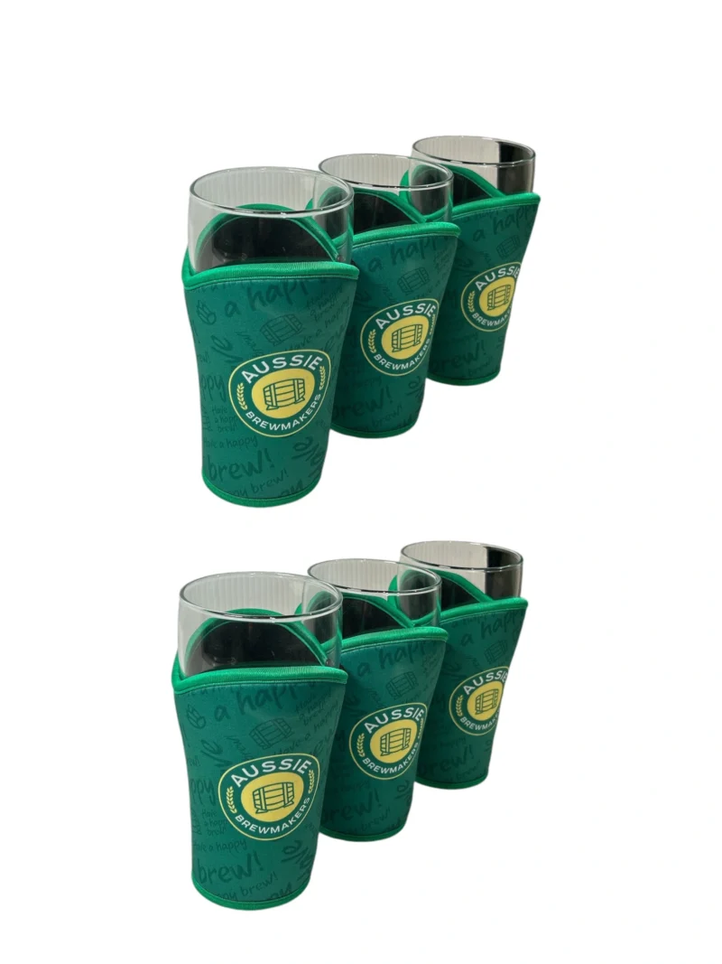 Stubby Nucleated Beer Glass and Waved Cooler - VALUE PACK OF 6